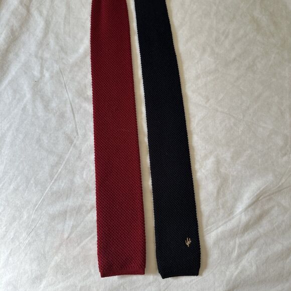 (2) Reine Schurwolle Mens Ties New Wool 2" Wide Navy Blue Red West Germany - Picture 3 of 16